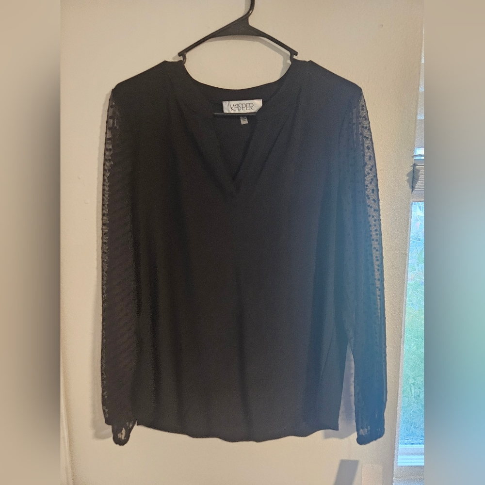 Black blouse with mesh sleeves